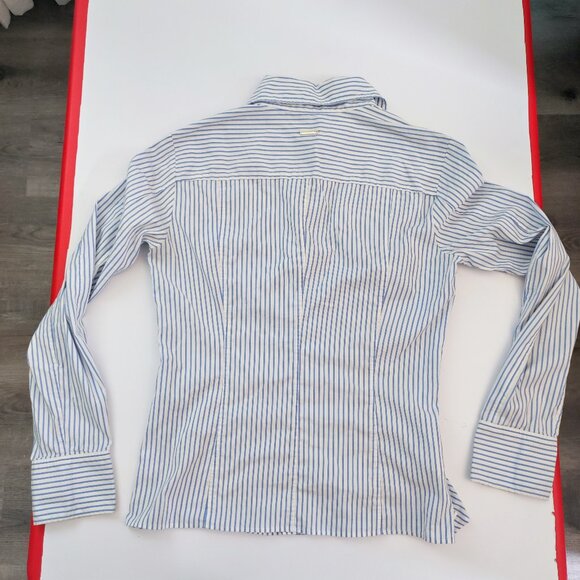 Hugo Boss blouse women's size 8 white with blue stripes business casual - Picture 3 of 14
